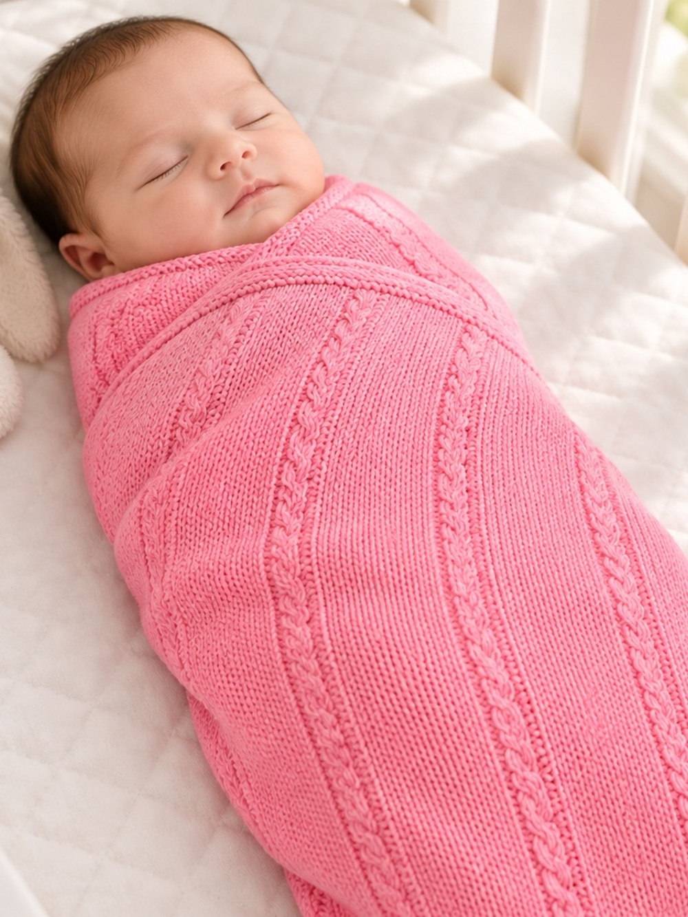 Handmade Soft Knit Baby Swaddle Blanket - Pink